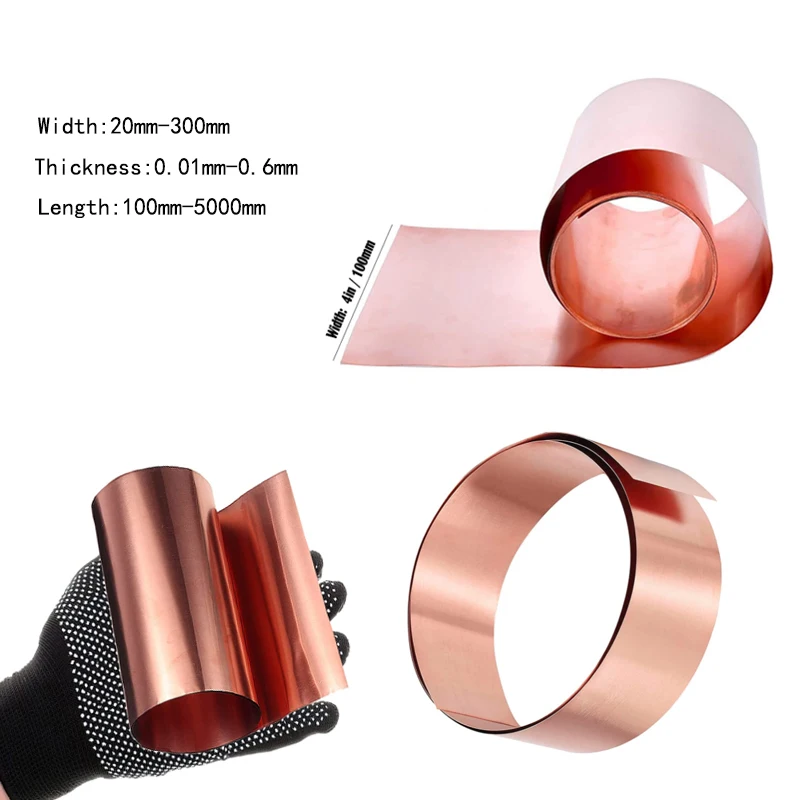 

1pcs Copper Foil 0.01-1mm thick x7mm-300mm wide Copper plate roll 99.9% Pure Copper Cu Metal Sheet Foil Length:100-1000mm