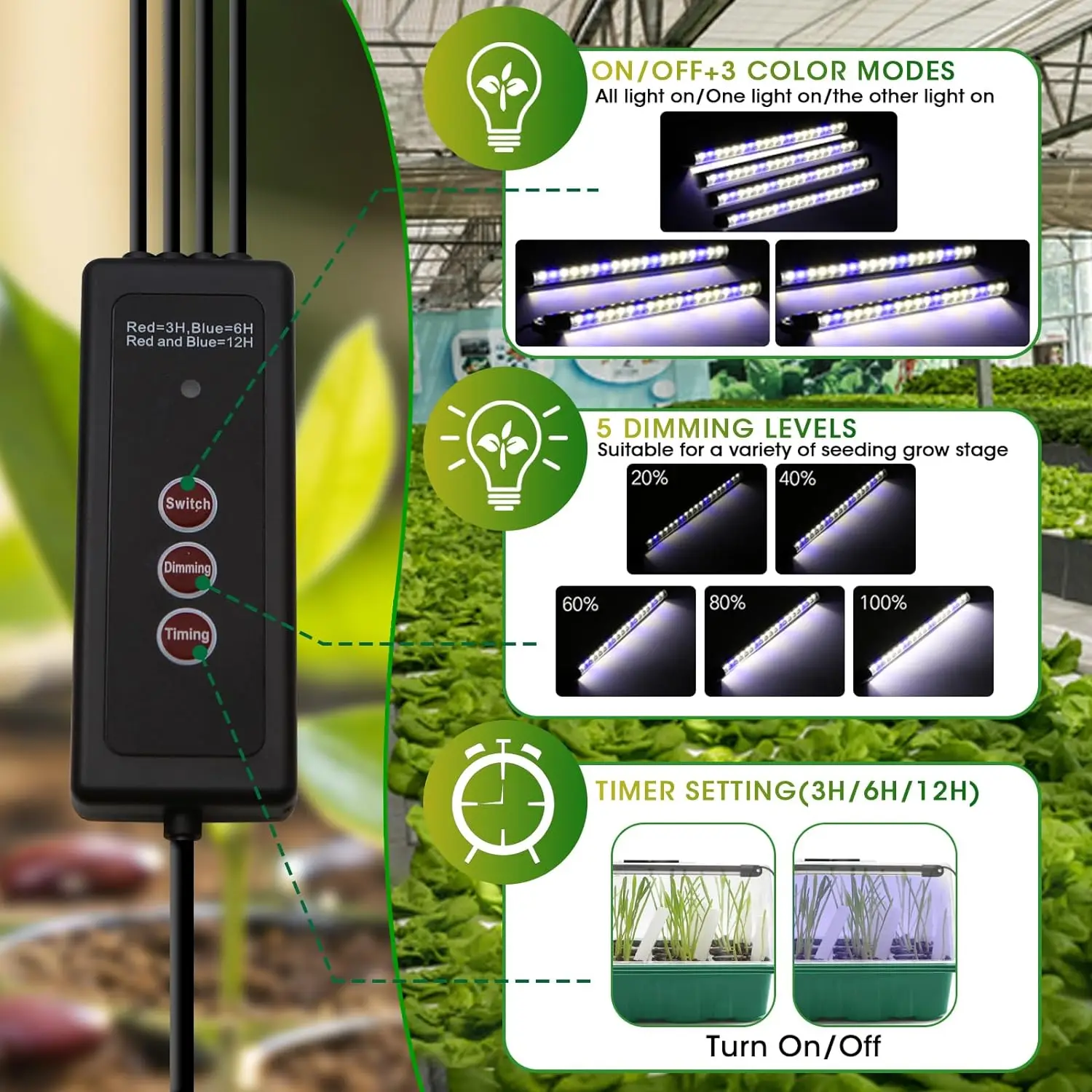 Seed Starter Tray 160 Cells Smart Timer Seed Starter Kit with Grow Light Adjustable Vents Drainage Holes