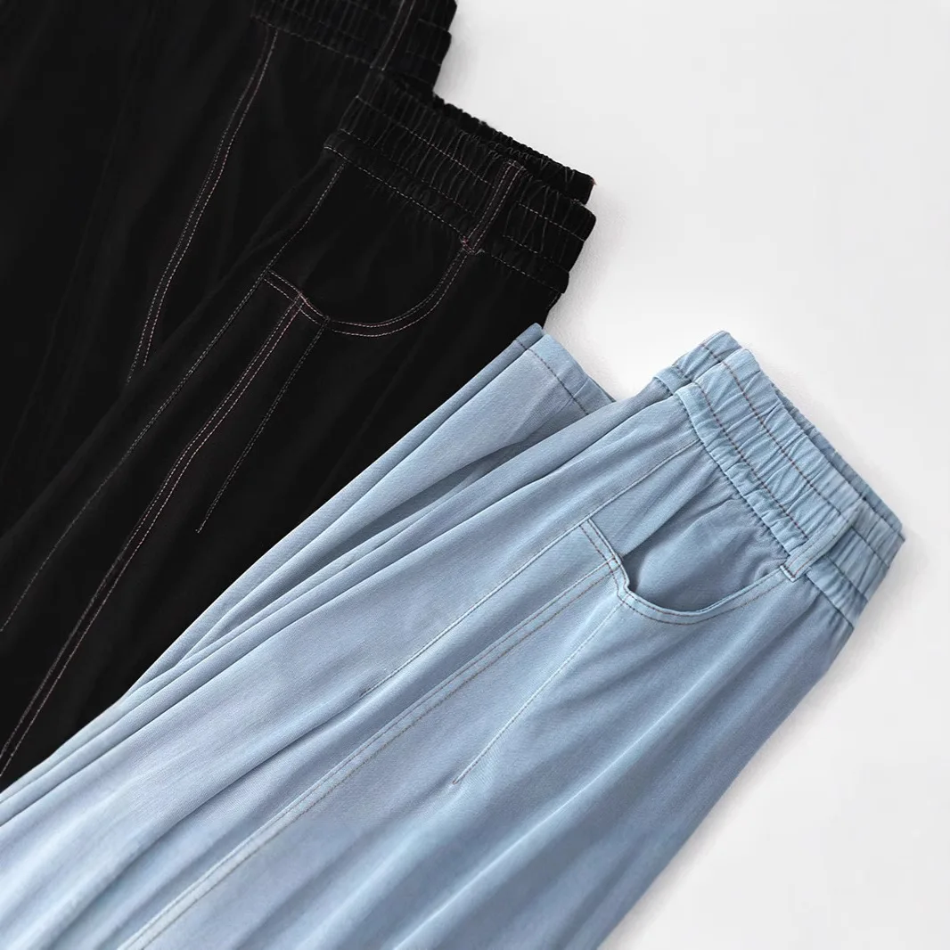 Women Summer Denim Wide Leg Pants Casual Breathable Jeans