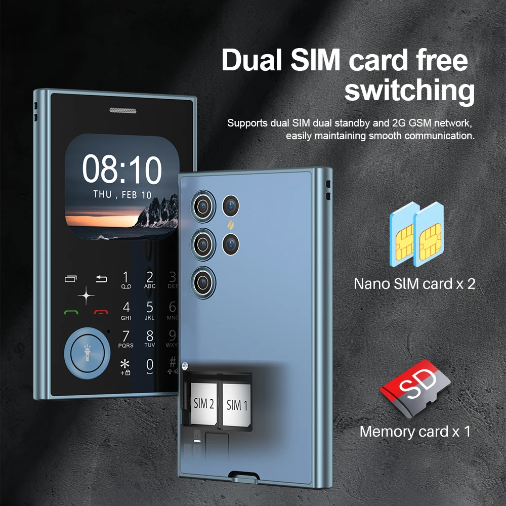 SERVO V8 Mini Mobile Phone 2.01" HD Round Screen Dual SIM Card Speed Dial Magic Voice FM Radio Flashlight Small Cellphone Type-C 2