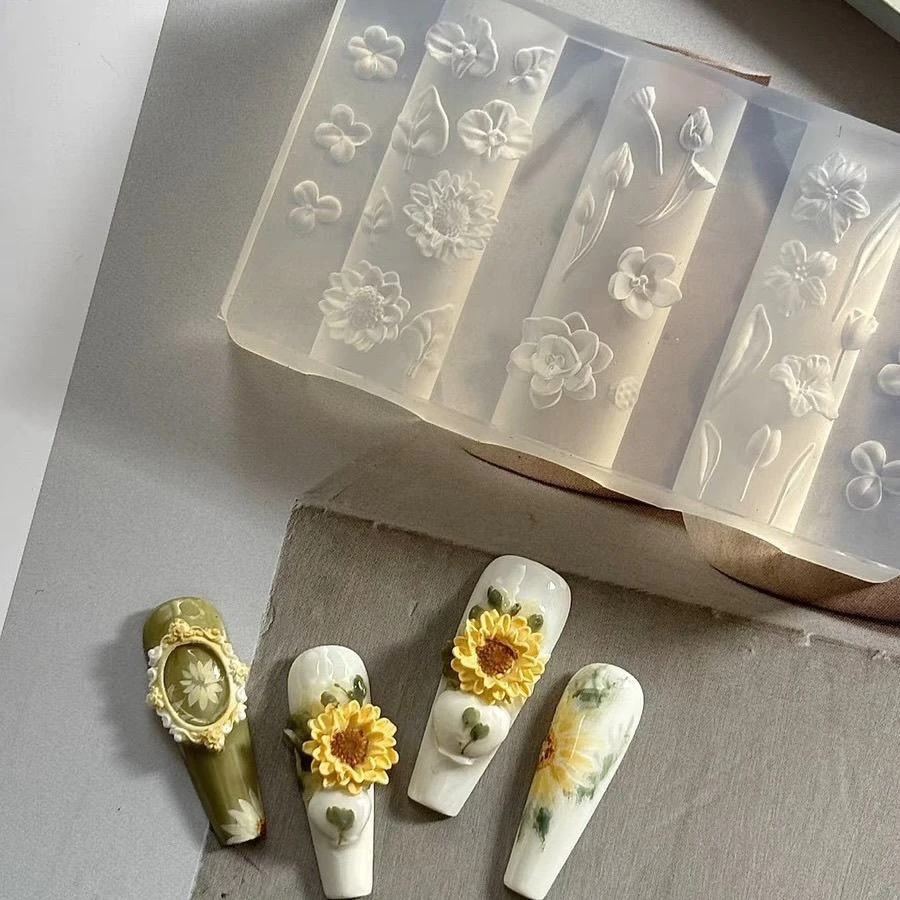 1개 3D 장미 튤립 연꽃 DIY 디자인 실리콘 네일아트 네일 몰드 아크릴 몰드 은방울꽃 네일아트 데코레이션 네일