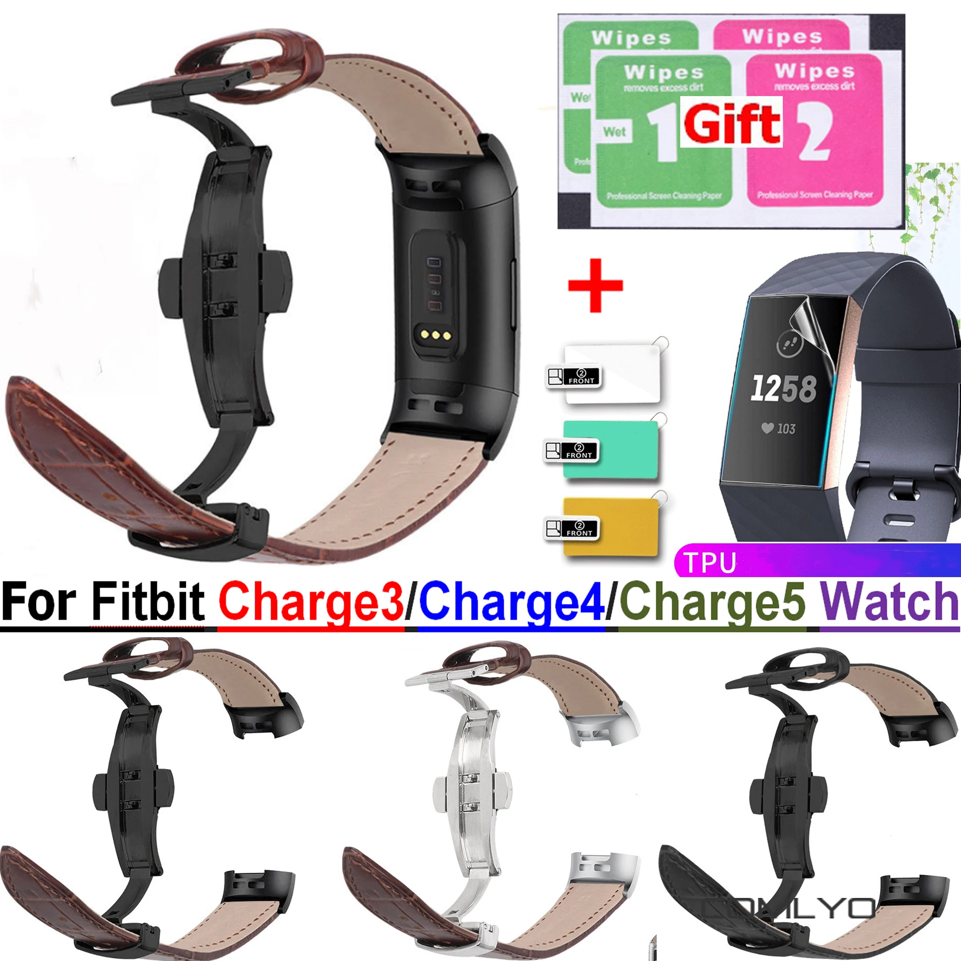 Leather Wrist Strap For Fitbit Charge3/charge 4/charge5 Watch Band