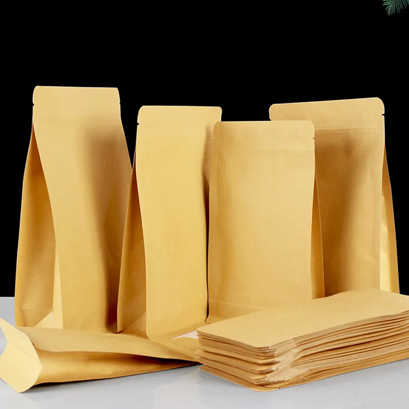 50PCS-3D-Stand-Up-Kraft-Paper-Foil-Inside-Bags-Resealable-Snack-Coffee ...