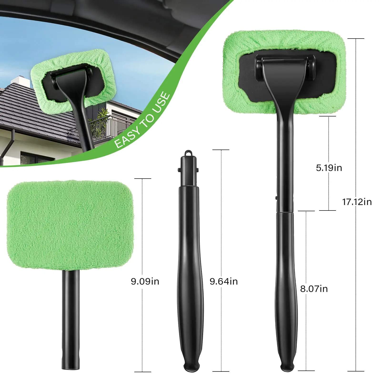 Car Window Cleaner Brush Kit 3pcs Windshield Wiper Microfiber Wiper Cleaner Cleaning Brush Auto Cleaning Wash Tool Long Handle
