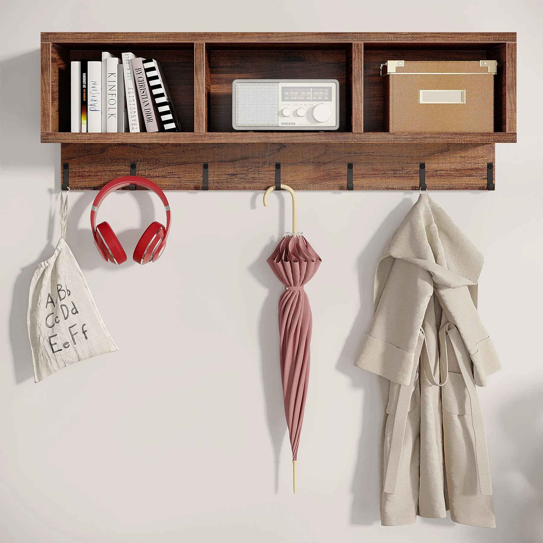 Tribesigns Coat Rack Shoe Bench Set, Hall Tree with Shoe Bench, Industrial Rack Bench with Coat Rack, 3 Storage Cubbies