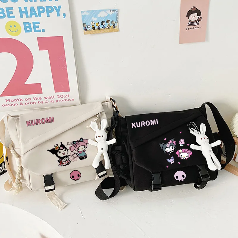 

Kawaii Kuromi Crossbody Bag Sanrio Anime Girly Heart My Melody Cute Cartoon Character Student Shoulder Bag Toy for Girls