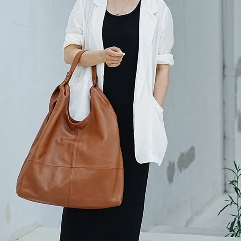 Top Handle Bag Women Vintage Designer Large Capacity Hobo Genuine Leather Ladies Shoulder Underarm Bags Casual Patchwork Handbag
