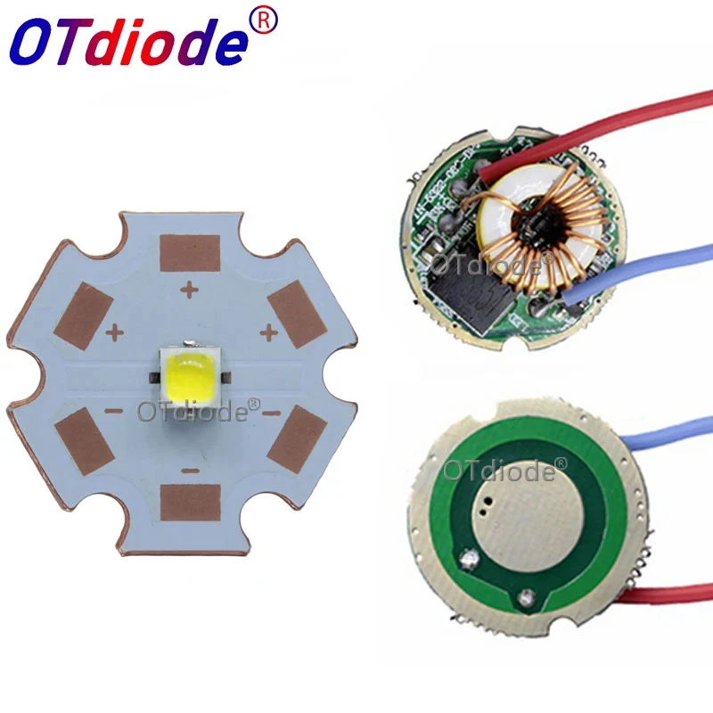 XPPL XP-L V6 LED 이미터 라이트, 화이트 뉴트럴 화이트 웜 화이트 다이오드 칩, 20mm 알루미늄 PCB + 입력 12V 22mm LED 드라이버, 2 세트, 10W
