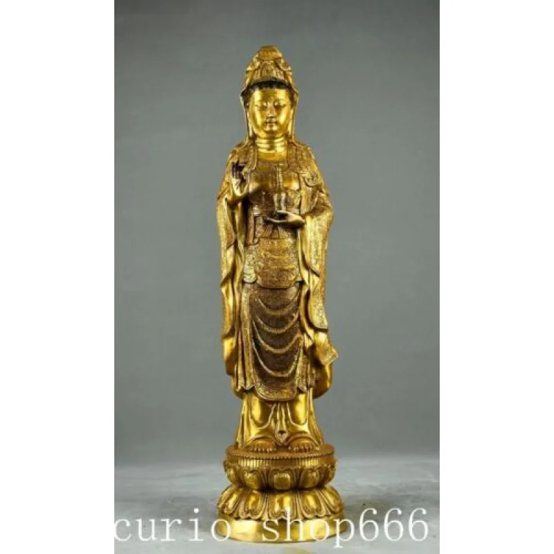 24.8 "Tibet Tempio Buddismo Bronzo Gilt Kwan-Yin Guanyin Dea Statua Di Buddha