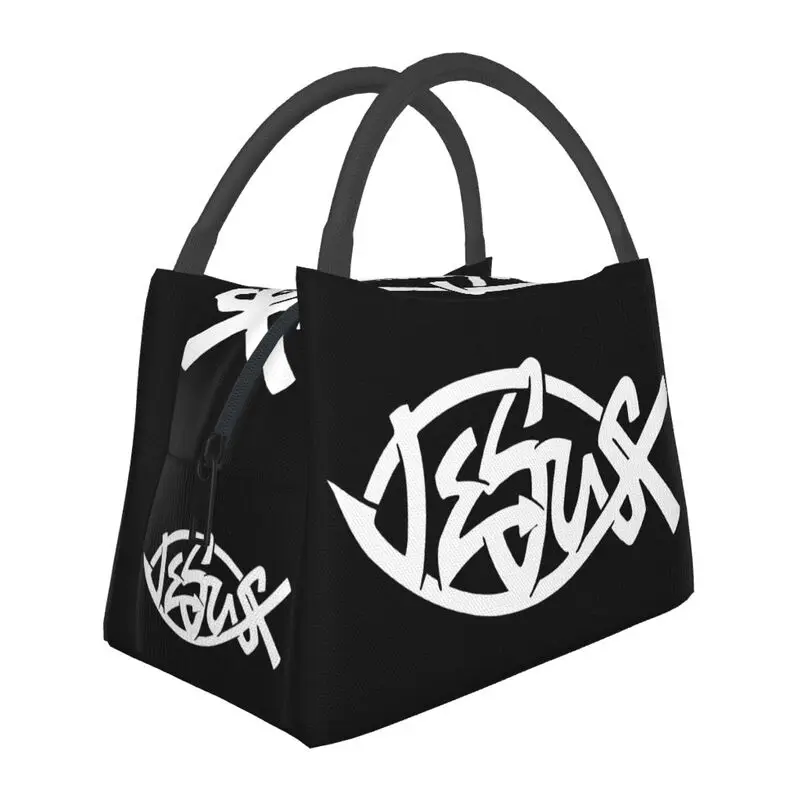 

Custom Catholic Jesus Lunch Bags Women Warm Cooler Insulated Lunch Boxes for Picnic Camping Work Travel