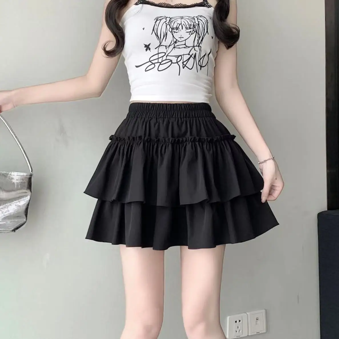 Sweet Lace Hem Cake Skirt High Waist Women's  Skirt White Summer 2025 Faion Commute Sle Slim Fit Pure Color Skirt