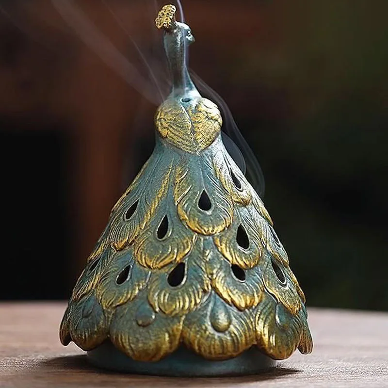 Chinese Ceramic Peacock Incense Burner, Fragrance Stove, Home Indoor Living Room, Tea Ceremony Craft, Retro Zen Decorations, 1Pc