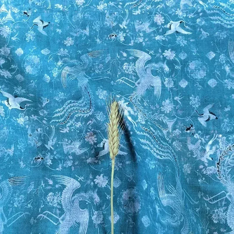 50X140cm Ramie Dyeing Fabric Qing Emperor Autumn Flower Clothing Fabric