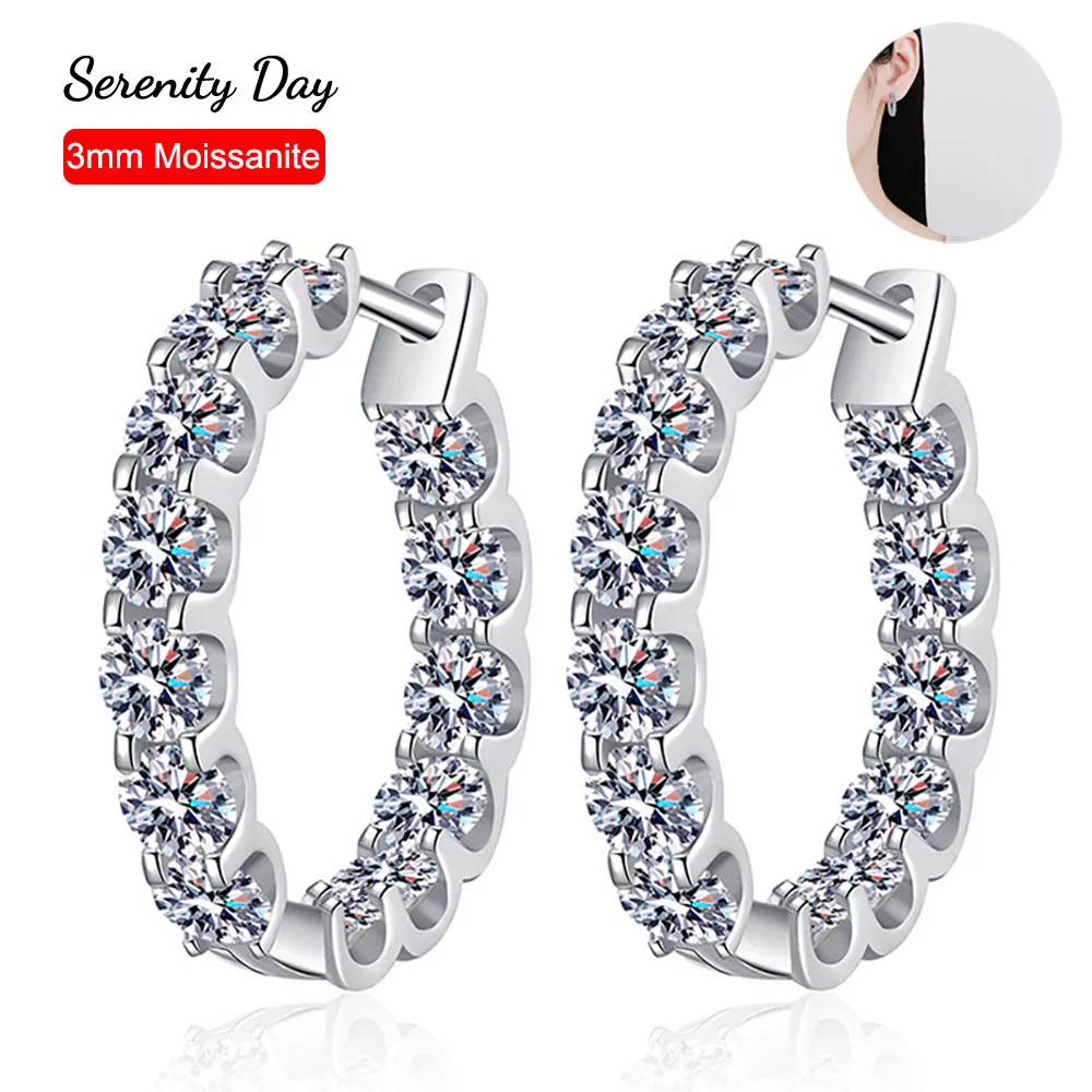 Serenty 2.6cttw D 컬러 여성용 올 모이사나이트 후프 귀걸이, S925 실버 불 헤드 웨딩 스터드 귀걸이, 도금 18K 쥬얼리, 3mm