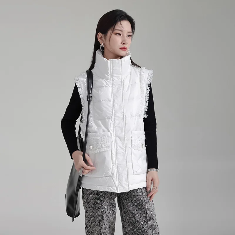 Down Jacket Vest Fashion Patchwork Tassel Sleeveless Vest Down Jacket Suitable for Women in Autumn and Winter