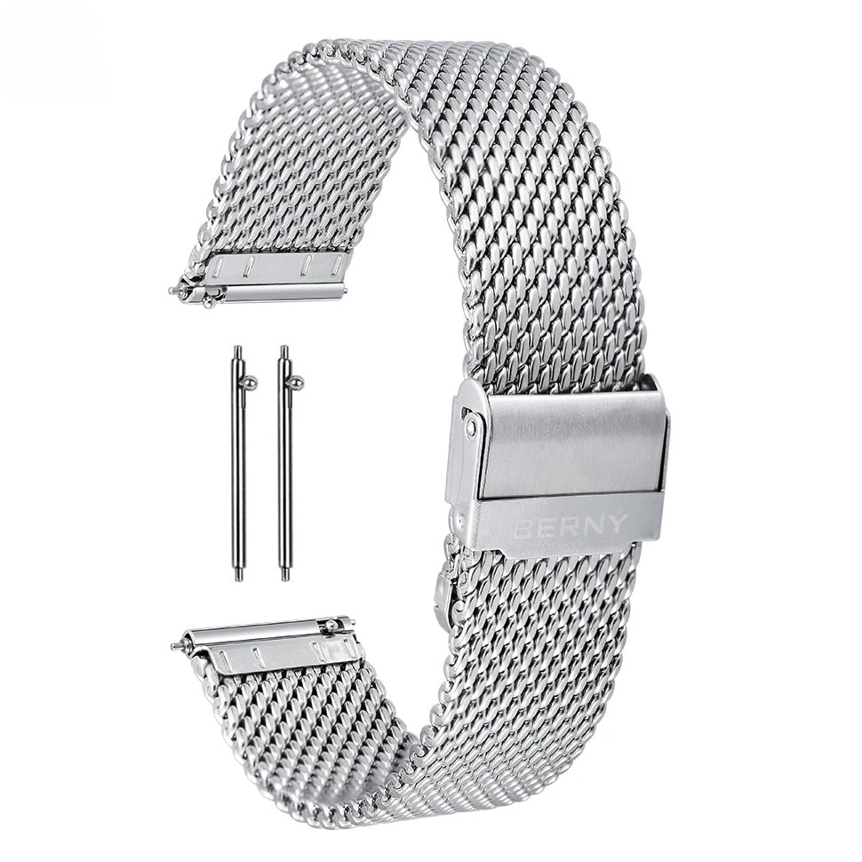 

BERNY 18/20/22mm Watch strap Stainless Steel Mesh Strap Rough Woven Grain Watch replace Band Skin Breathable Watch Accessories