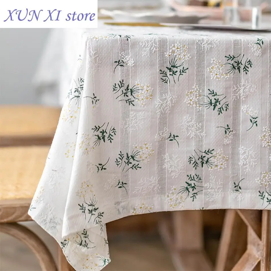 

New Lilacs Tassels Cotton Tablecloth,Daily Use Korean Style Daisy Tea Table Decor,Rectangle Table Cover Kitchen Wedding Dining