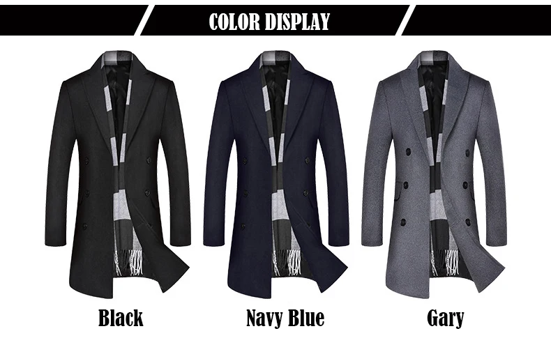 Description Picture 3 of itemMen's Coat Winter Tweed Jacket 2023 Long Trench parkas Clothing Overcoat Blouse Best Selling Products Casual Outerwear Size 3XL