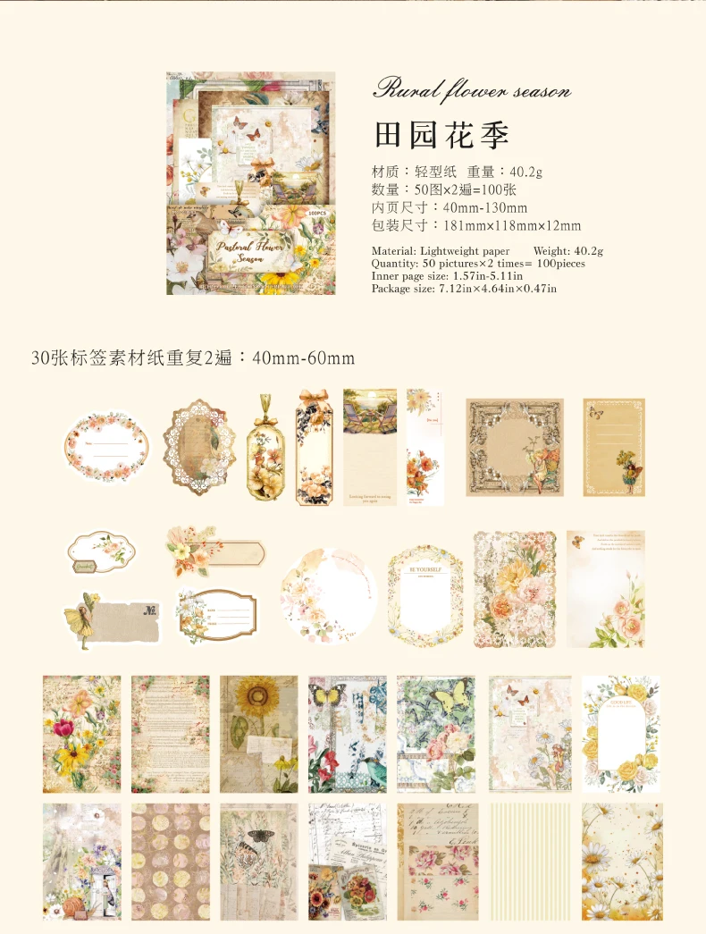 100 Blatt Vintage-Dekor, Scrapbooking-Materialien, Papier-Kombi-Set, DIY Junk Journal, Collage, Fotoalbum, Retro-Hintergrundpapier ﻿ – Detail 10