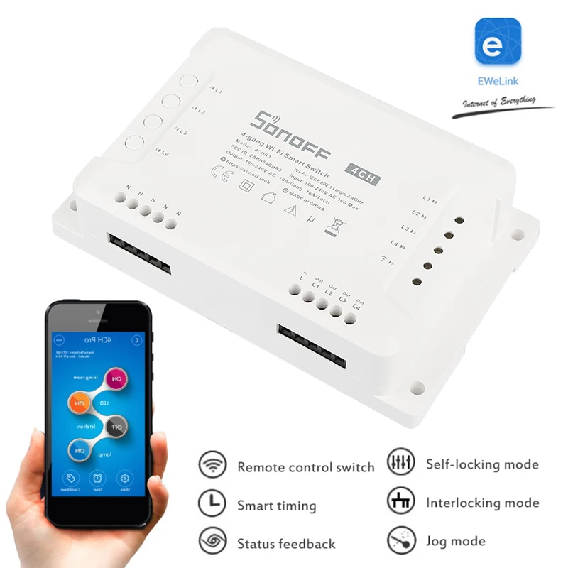 SONOFF-interruptor inteligente con WiFi, dispositivo con modo de  enclavamiento, funciona con persianas eléctricas, ventilador, Alexa,  Google, SmartThings, Alice, 4CHR3, 4chkor3, 4 entradas - AliExpress