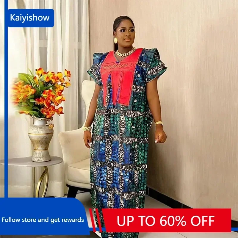 

2023 Print African Maxi Dress for Women Elegant Lady Wedding Evening Party Gown Plus Size Africa Ankara Dashiki Kaftan Clothes