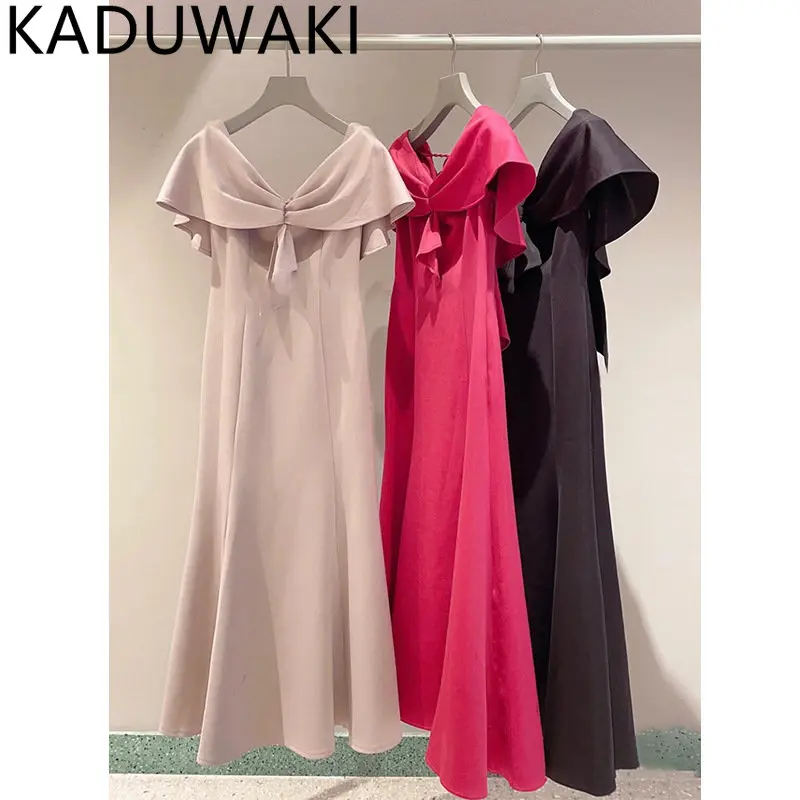 

Japan Style Ruffled Shawl Dress Sexy Backless Vestidos Mujer Summer Solid Elegant Dresses Women 2024 New Bandage Robe Femme