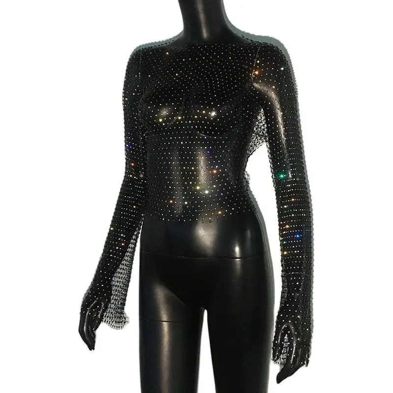 GENEMEN Canotta da uomo in rete con strass, argento, S