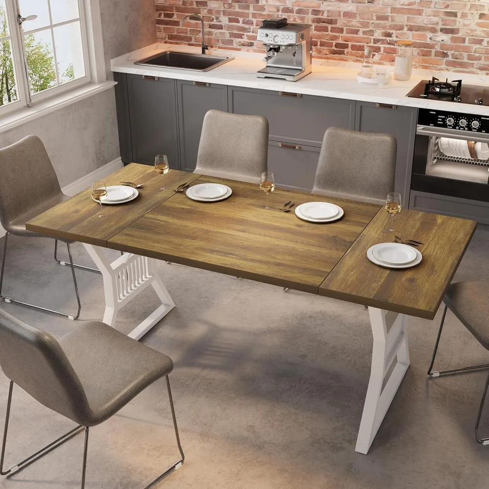 70.8 Inch Dining Table 6-8 Person, Kitchen Table with Heavy Duty Metal Legs, Farmhouse Dining Room Table for Kitchen 4