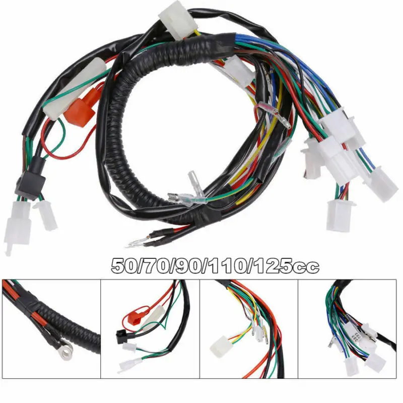 For Most Chinese ATV UTV Quad 4 Wheeler 50cc 70cc 90cc 110cc 125cc Universal Motorcycle Electric Wiring Harness Accessories 1pc universal trimmer brushcutter harness hook clip bracket for 26mm shaft power equipment accessories clamptite tools