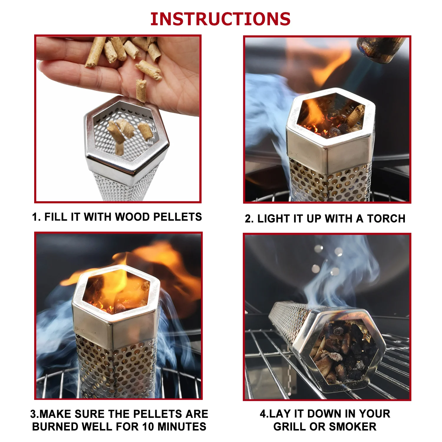 Pellet Smoker Tube 12 Inch Stainless Steel Wood Pellets Smoke Generator Hot or Cold Smoking Work BBQ Grill Smokers smoker accessories