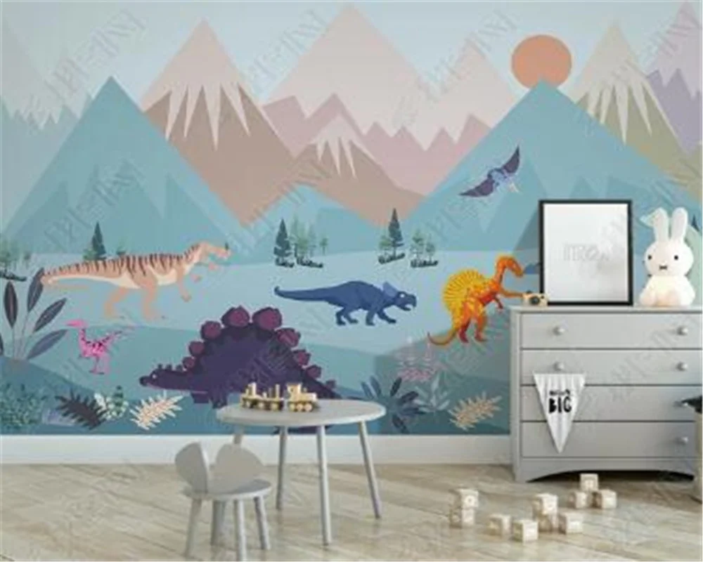 

Milofi Custom wallpaper mural 3D Nordic dinosaur world cartoon animal snow mountain scenery children's room background wall deco