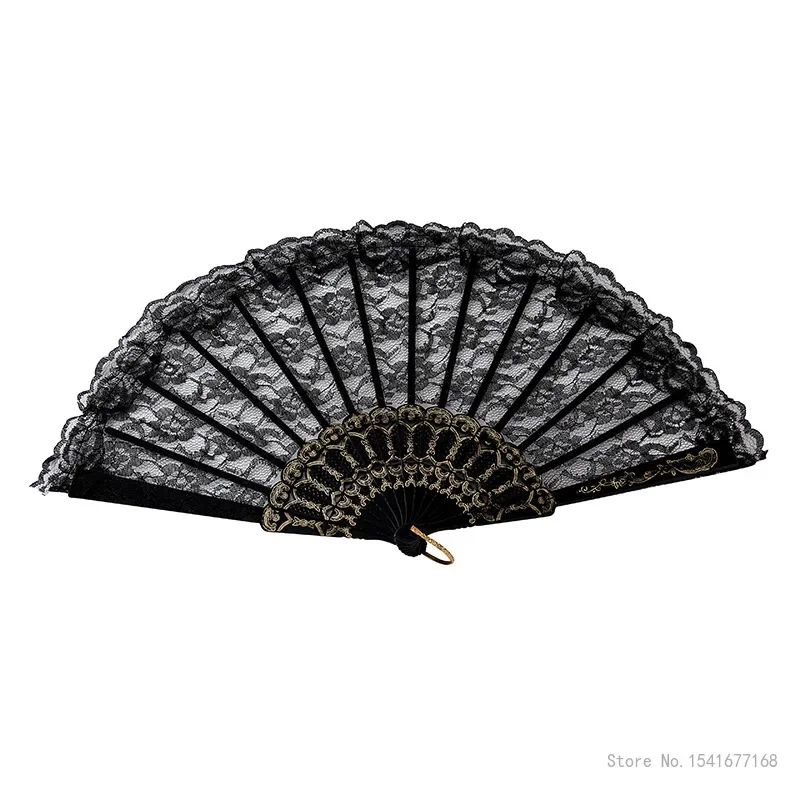 Creative Spanish Victorian Hand Fan for Wedding Party Favor, Fancy Dress Folding Lace Pocket Fan, Decoration Supplies Black, 1Pc