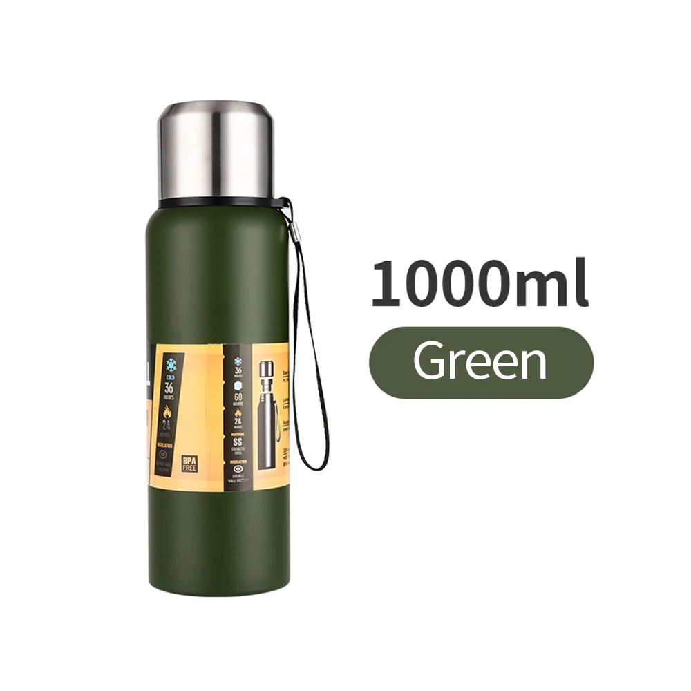 

1000ml Stainless Steel Thermal Bottle Large Capacity Thermos Portable Vacuum Flask Insulated Tumbler With Rope Thermo Bottle