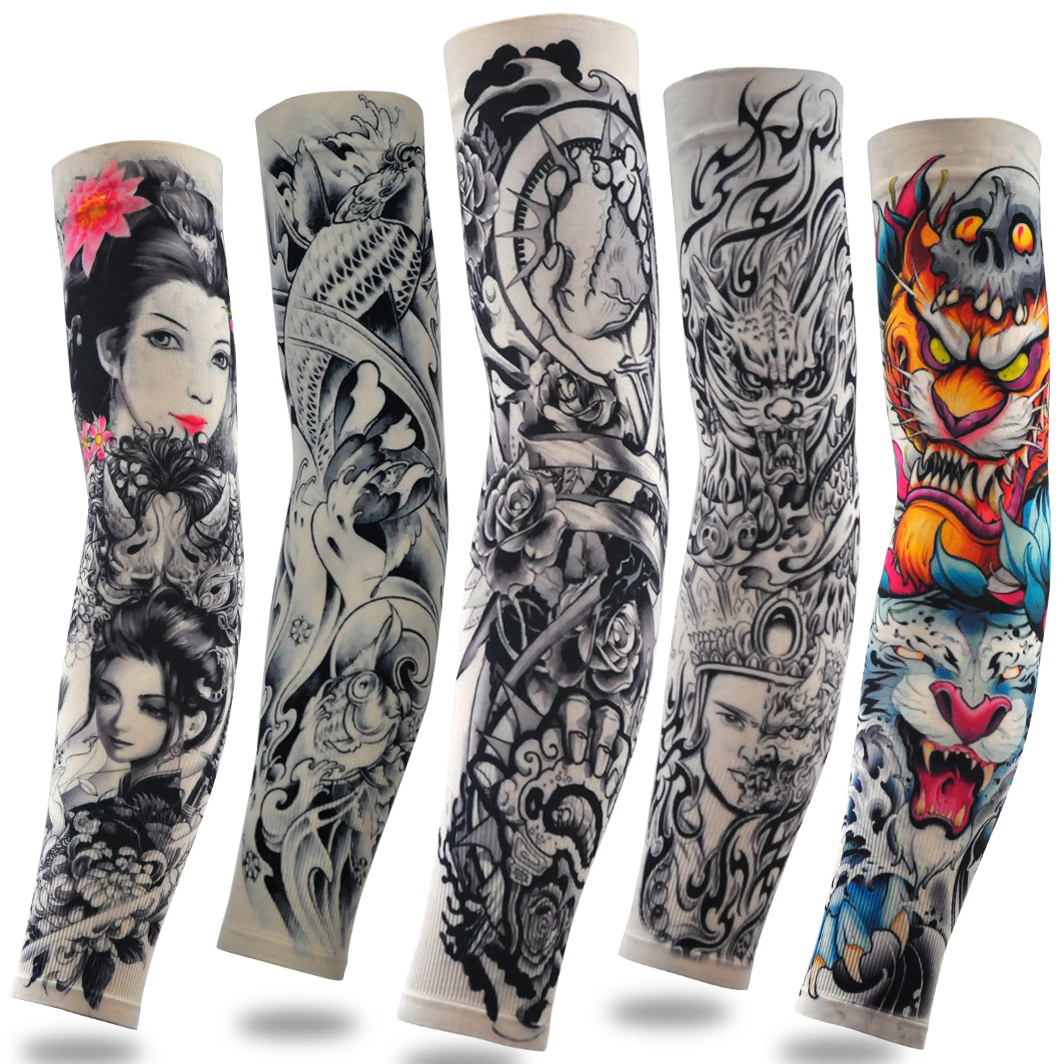 2PCS Long Summer Tattoo Sleeves Seamless Armguard Sun Protection Cover Outdoor Gloves Driving Ice Silk Women Arm Sleeves