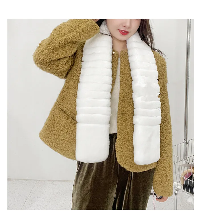 Winter Neue Echt Rex Kaninchen Pelz Schal Casual Flauschigen Warme Elegante Pelz Weiche Frauen Wraps Hals Wärmer – Detail 12