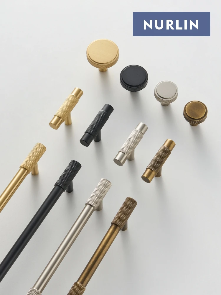 Solid Brass Knurled Cabinet Knobs Wardrobe Handle T-bar Antique Bronze Gold Black furniture handles kitchen door handles Multiple Sizes