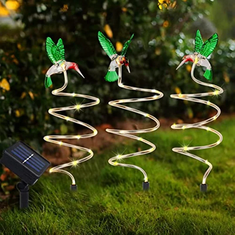 Solar hummingbird garden stake lamp spiral tree decorative landscape lights is suitable for path lawn Halloween Christmas led solar path stake lights