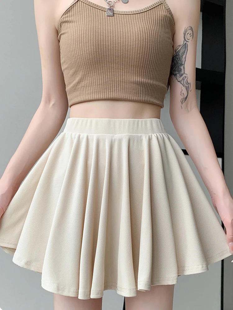 

Мини-юбка женская Плиссированная, винтажная модная однотонная облегающая юбка в Корейском стиле преппи, с завышенной талией, на лето