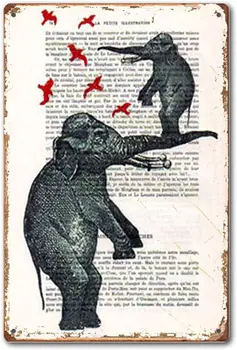 Elephant Print with Birds Elephant Artwork African Decor Art Vintage Drawing, Vintage Art