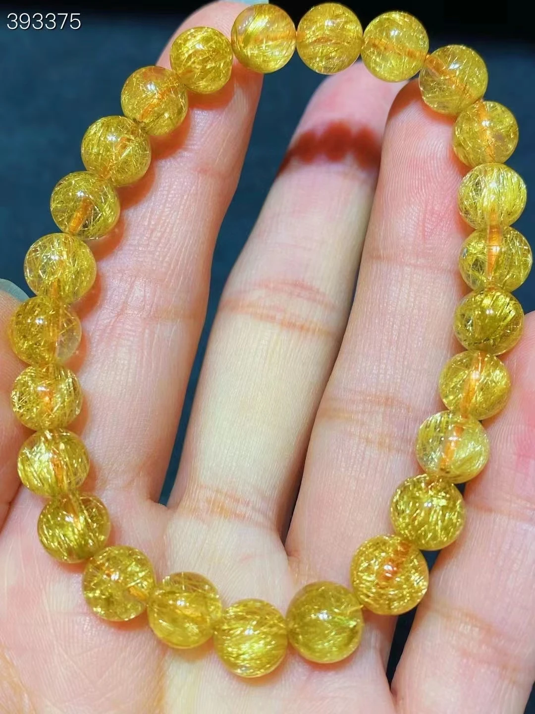 

7.5mm Natural Gold Rutilated Titanium Quartz Bracelet Brazil Woman Man Wealthy Clear Round Beads Crystal Charms AAAAAA