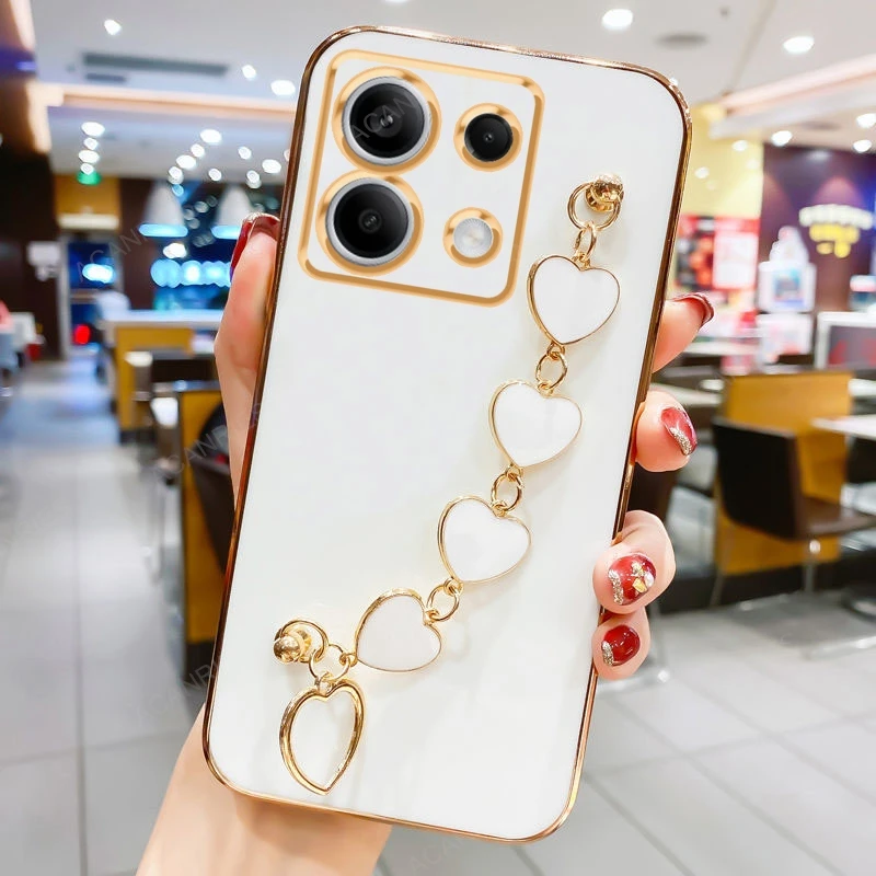 Luxury Plating Love Heart Bracelet Chain Phone Case - Soft Back Cover