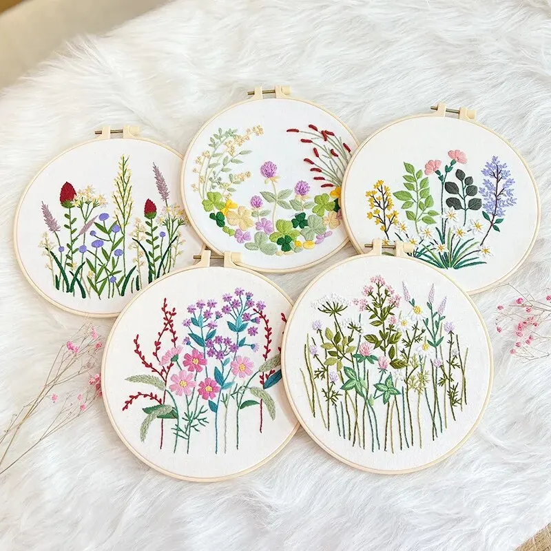 Embroidery Diy Material Package Kit Flower Pattern Cross Stitch Table Painting Hanging Picture With Hoop embroidery kits