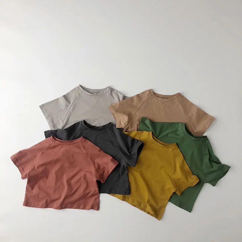 T Shirt Summer Kids T-shirts Solid Girls Tees Short Sleeve Tops Cotton Boys Korean Casual Children Clothes 1-9Y
