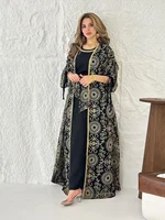 Eid Muslim Abayas for Women Party 2 Piece Set Embroidery Cardigan Robe Lace Up Dress Morocco Kaftan Islam Ramadan Dubai Vestidos 2