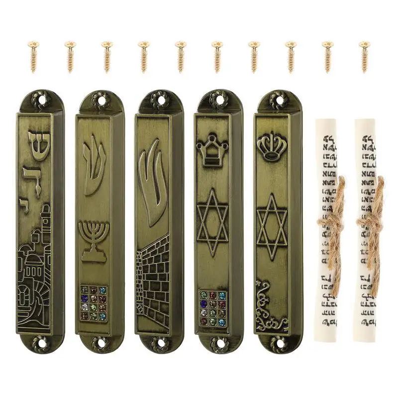 5pcs Vintage Door Mezuzah Metal Blessing Mezuzah Religious Ornament Religious Gift Plaque Judaica Scroll Decors