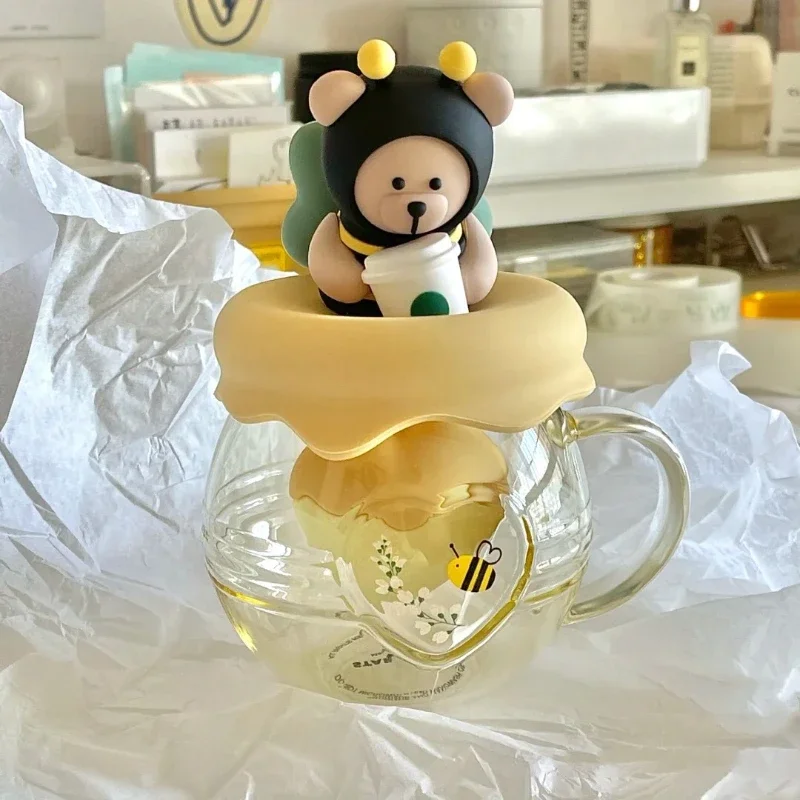 

New Creative Cartoon Bee Tea Cup with Lid Milk Glass with Handle Coffee Cups Glass Mug Cup Set Fall Mug Cold Cups Kawaii Mug