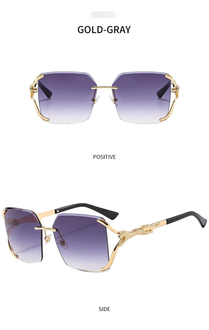 Women's Leopard Frameless Sunglasses Large Frame Fashion Glasses_voghion.com