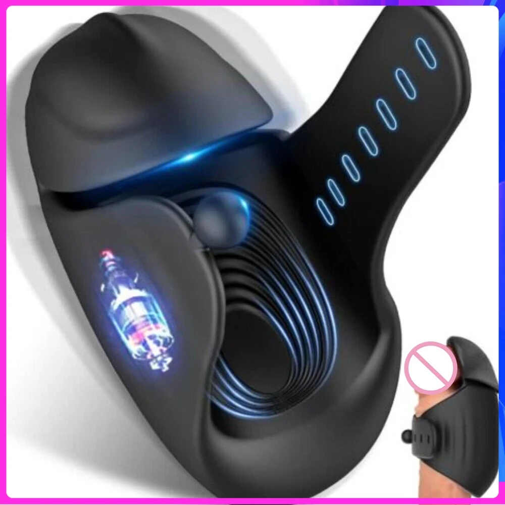 

Glans Trainer Massager Male Masturbation Cup Delay Ejaculation Male Vibrator Adjustable Penis Ring Penis Exerciser Intimate Toys