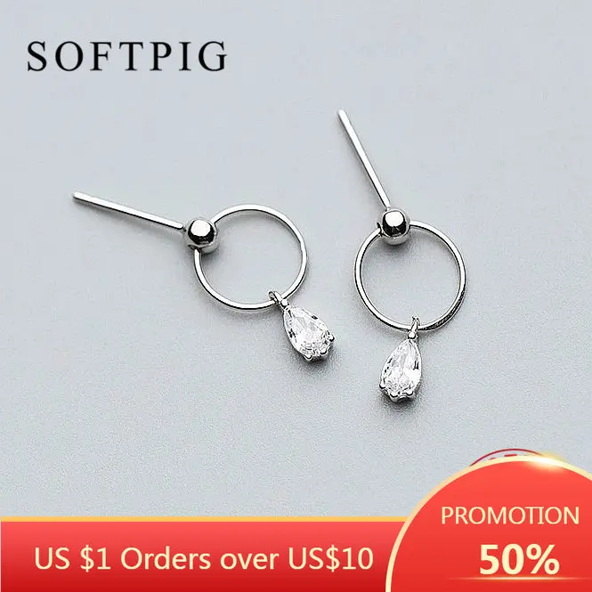 SOFTPIG pendientes románticos de Plata de Ley 925 con forma de gota de