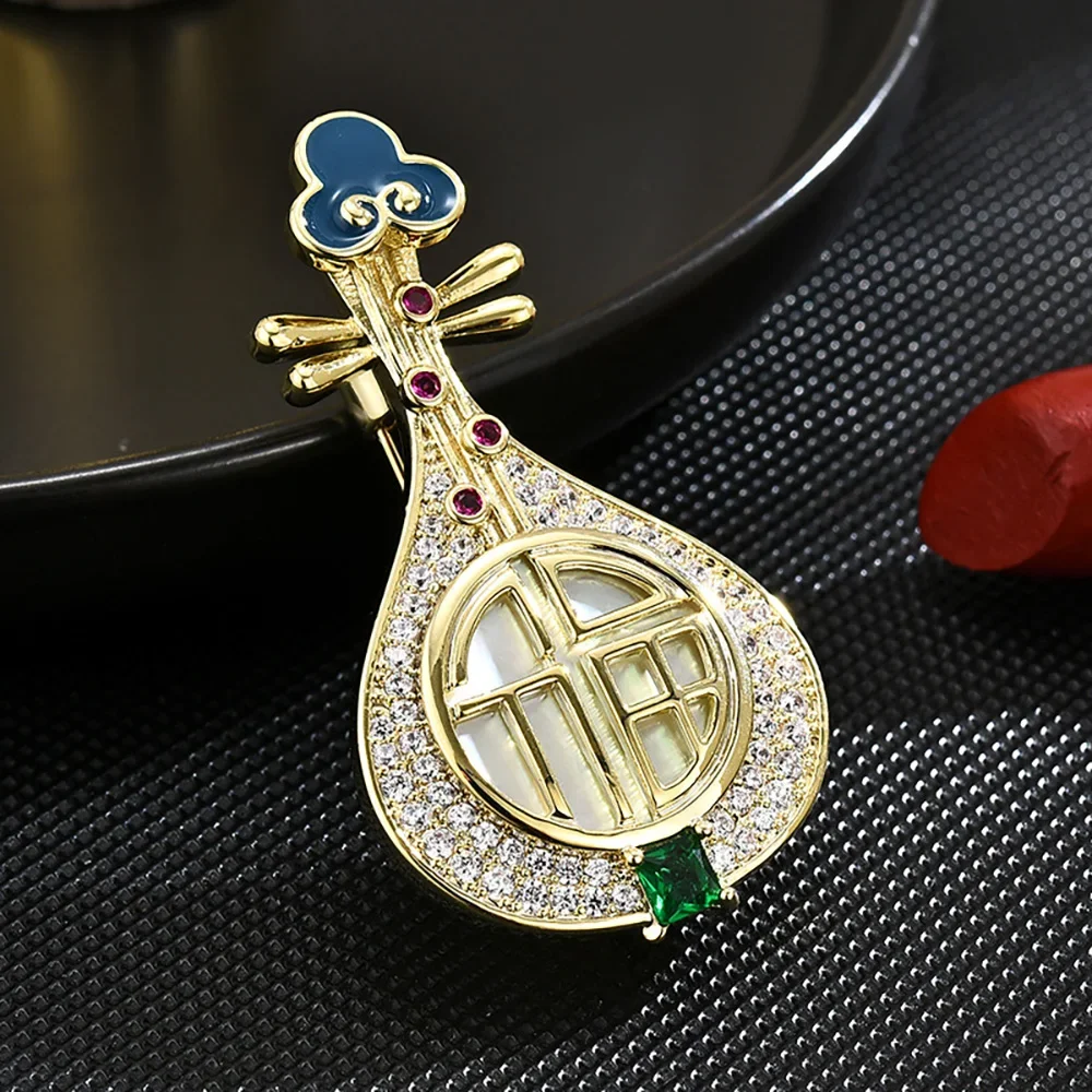 

Fashion Jewelry Pipa Pearl Hollow out Inlaid Ruby Gold Color brooch Clothes Accessories Women's Holiday Leisure Party Girl Gift